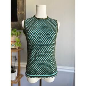 Vintage 60s Sleeveless Sweater Vest Green Blue Size Small